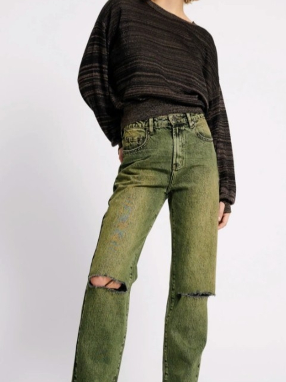 One Teaspoon- NEW - Awesome Baggies High Waist Wide Leg Distressed Khaki Jeans